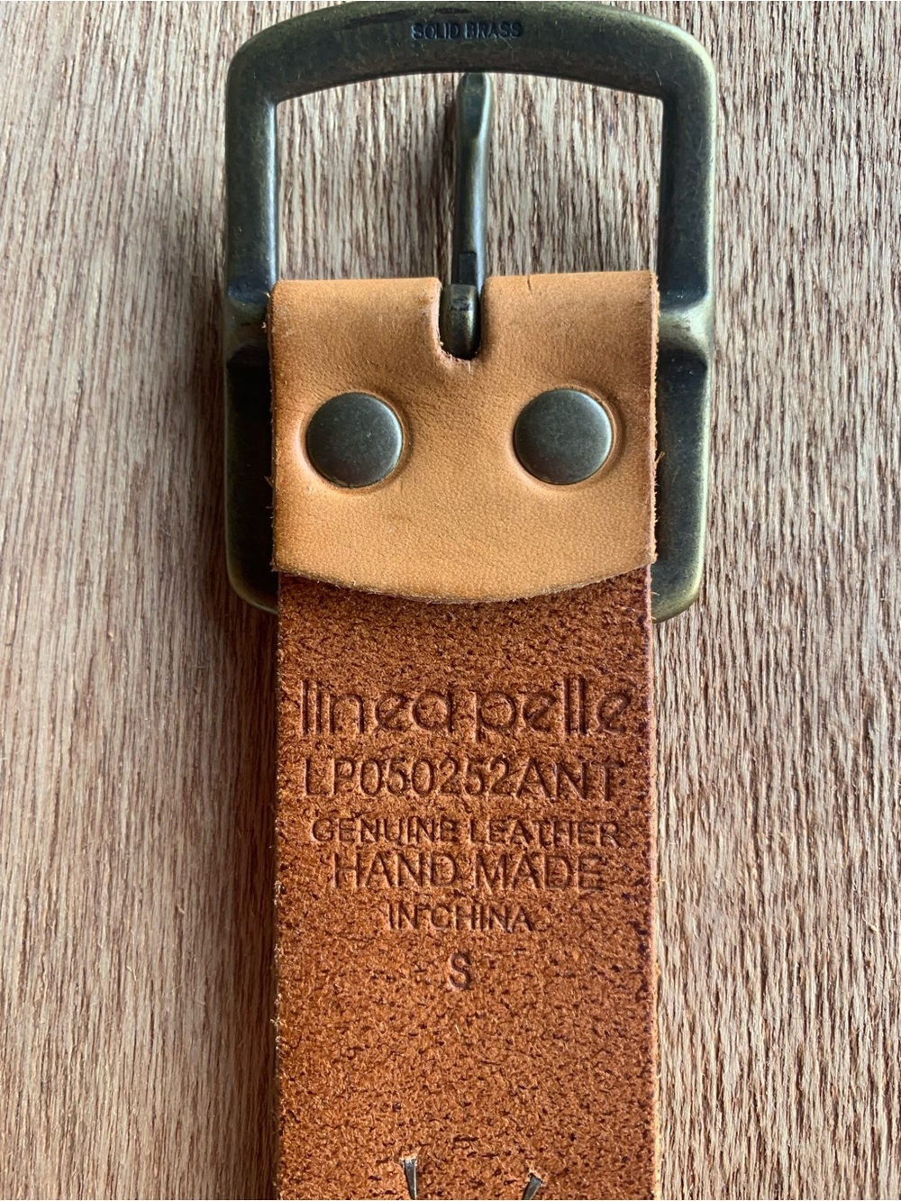 Linea Pelle Tan Leather Studded Belt with Brass Accents Size Small - Picture 4 of 9